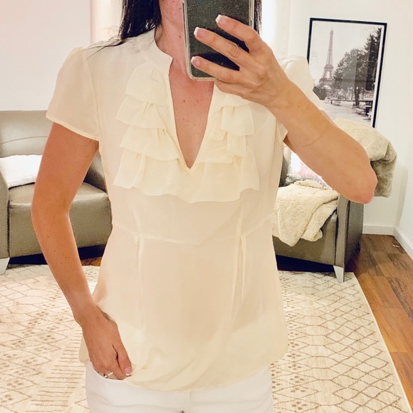Banana Republic Tops - Banana Republic Cream Silk Ruffle Top Size 4